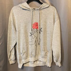 Grey Hoodie with Hands and Rose design.
